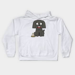 Funny black dog steps on a dirty diaper Kids Hoodie